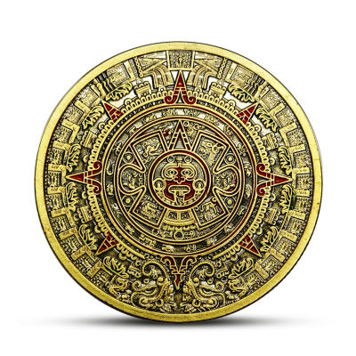 Aztec Gold Dragon ปฏิทินลึกลับของสะสมของขวัญงานฝีมือเม็กซิโก Mayan กระเป๋าเหรียญที่ระลึกผู้ถือโลหะ-kdddd