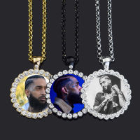 Custom Photo Memory Medallions Rhinestone Glass Pendant Necklace with Lobster Chain Hip Hop Jewelry Personalized Gift2023