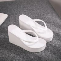 Women Summer Shoes Woman 2021 Wedge Rubber Flip Flops Heeled Mules Candy Colors Platform Female Beach Slippers White 39