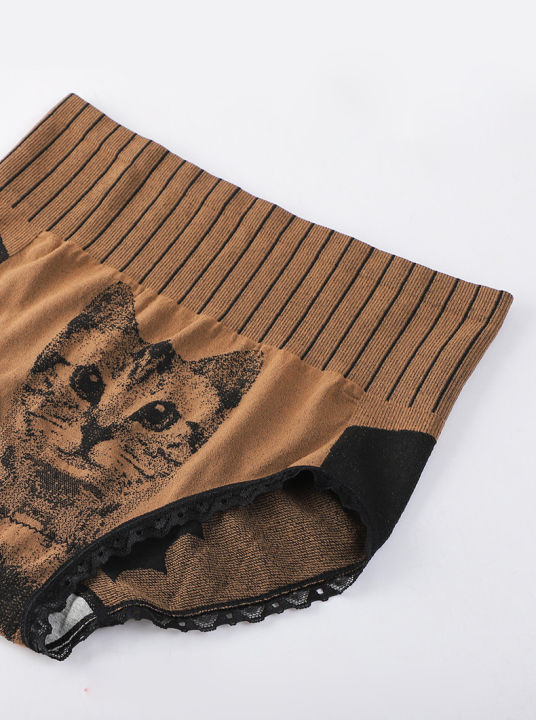 มาใหม่-braforyou-n493-กางเกงในผ้าทอก็บพุงจากญี่ปุ่น-เนื้อผ้าดี-กระชับหน้าท้อง-กระชับก้น-ลายแมว