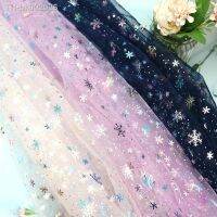 ❅┋ 1Meter Glitter Snowflake Tulle Mesh Fabric for Girls Summer Princess Dress Veil Skirt Crutain Handsewing Cloths Sell in Meter