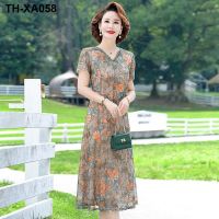 High-end thin dress 50 to 60 years old summer new middle-aged mother summer mid-length dress that covers the belly