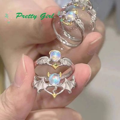 เวอร์ชั่นเกาหลี Ins ออกแบบเรขาคณิตสองสีปรับแองเจิลปีศาจเพทายแหวนเครื่องประดับผู้หญิง Pretty Girl Jewelry