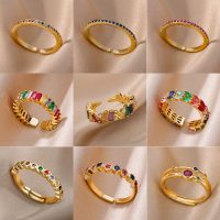 Colorful Zircon Rings For Women Gold Color Stainless Steel Fashion Cubic Zirconia Ring 2023 Trend Aesthetic Wedding Jewelry Gift