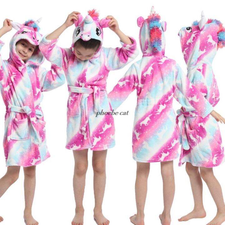 xiaoli-clothing-เด็ก-toweling-unicorn-robe-soft-bath-robe-เด็กวัยหัดเดิน-nightrobe-ชุดนอนการ์ตูนสัตว์-casual-home-เด็กทารกเสื้อคลุมอาบน้ำ