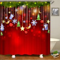 Merry Christmas Bath Curtain ต้นคริสต์มาสสีแดงซานตาคลอส 3d ม่านอาบน้ำพิมพ์ตกแต่งบ้านม่านอาบน้ำพร้อมตะขอ 180 * 180 ซม