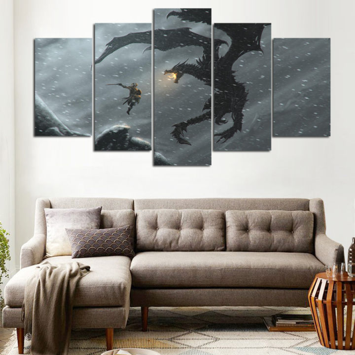 5-piece-canvas-painting-alduin-the-world-eater-dovahkiin-skyrim-picture-painting-home-decor-print-frame-wall-art-we-1554