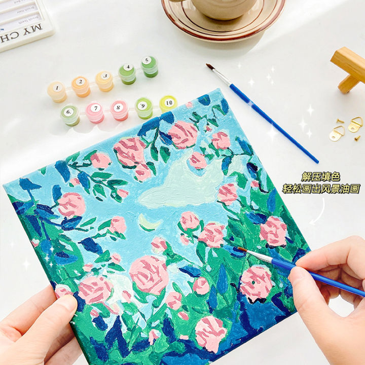 ภาพสีน้ำมันดิจิตอลทิวลิปภาพวาดระบายสีด้วยมือแบบ-diy