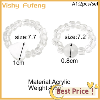 Vishy แหวนลูกปัดคริสตัลสไตล์โบฮีเมียน2ชิ้นสำหรับผู้หญิงหญิงสาวโอปอลห่วงเชือกปรับระดับได้สำหรับเครื่องประดับสำหรับเดินชายหาดฤดูร้อน MODE Korea