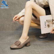 48H AFTER New patent leather square toe thick heel British style deep