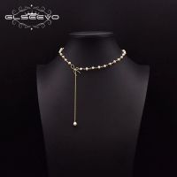 GLSEEVO Handmade Natural Freshwater Pearl Necklace For Women Wedding Party Bow Style Pearl Pendant Classic Chain Jewelry GN0267