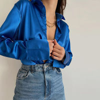 Women 2022 Elegant Satin Solid Long Sleeve Blouses Female Chic Vintage Blusas Green Casual Loose Tops Buttons Shirts ropa mujer