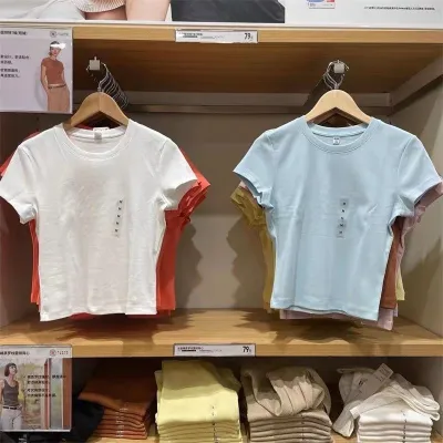 UNIQLO เสื้อผ้าสตรีแบบวันเดียวสำหรับใส่อยู่บ้านในฤดูร้อนของเสื้อยืดคอปก2023รอบเอวสูงแขนสั้น455762 Bm มีเครื่องเทศแบบ Unlined Uprender Clothing Of Cultivate S Morality