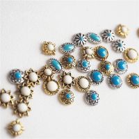 【hot】☎✕✜  50pcs turquoise totem flower Alloy Rhinestone manicure nails accessories nail art decoration charms