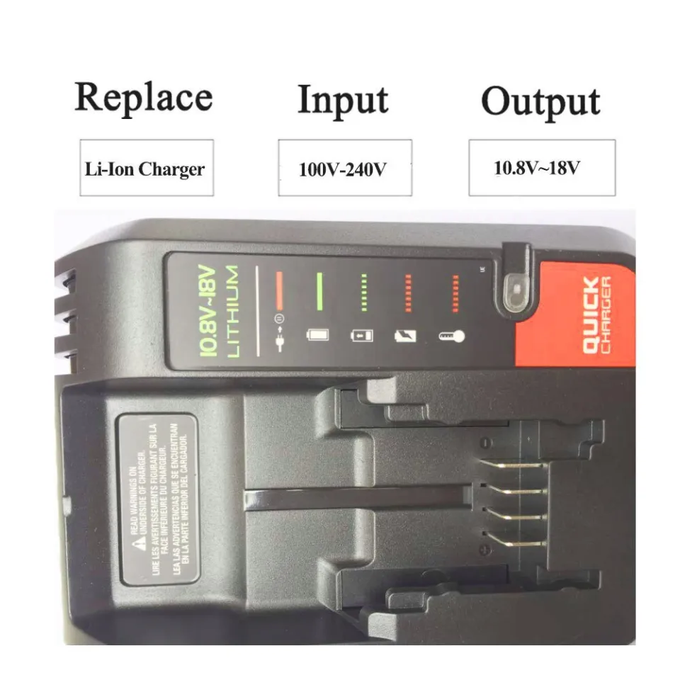 18V Replacement Lithium Battery Charger for Black and Decker PORTER CABLE  Stanley Lithium Battery Charger 2A 10.8-20V 100-240V