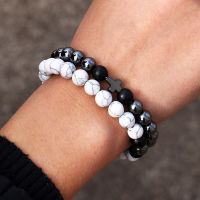 2pcs/set Beaded Bracelet Men 8mm Black Matte Lava Volcano Stone Bead Charm Men Bracelet Sets Jewelry Gift Wholesale Pendants