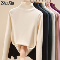 Zhu Xia เสื้อเชิ๊ตแขนยาวแบบเสื้อยืดคอเต่าครึ่งแขนยาวเข้ารูปสไตล์ใหม่สำหรับฤดูใบไม้ร่วงและฤดูหนาวให้ความอบอุ่น