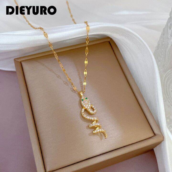 dieyuro-316l-สร้อยคอจี้งูเหล็กกล้าไร้สนิมดีไซน์ใหม่สำหรับผู้หญิงหรูหราสาวๆโซ่เครื่องรางงานปาร์ตี้วันเกิดของขวัญ