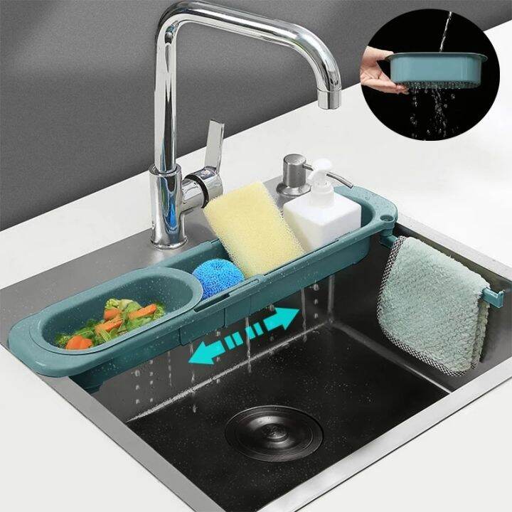 cw-adjustable-sink-rack-drainer-storage-basket-sponge-holder-dish-organizer-telescopic-shelf