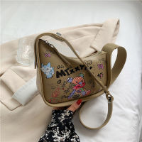 Cartoon Graffiti PU Leather Armpit Shoulder Bags For Women  Fashion New Womens Designer Crossbody Bag Luxury Brand Handbag