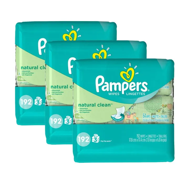 Pampers Natural Clean Baby Wipes 3 pack (192's per pack) | Lazada PH