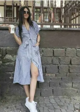 Shop Vertical Stripe Casual Dress For Woman with great discounts