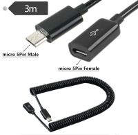 Kabel Spiral pengisi daya ekstensi M/F Pria Wanita B USB mikro gulungan 3M 10 kaki