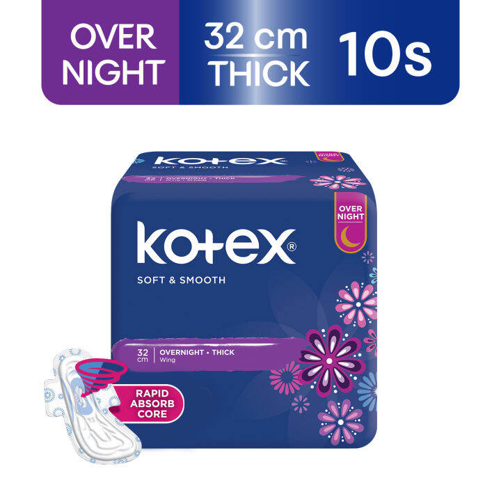 Kotex Soft & Smooth Overnight Feminine Pads 32cm 10 Pads Lazada PH