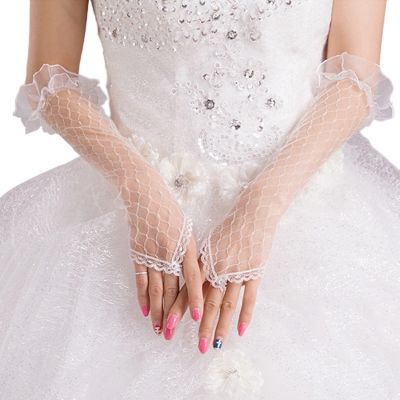 ♨ Lace Fingerless Gloves Elegant Long Courtesy Summer Diamond Plaid Mesh Mittens for Women Girls Wedding Halloween Party