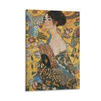 พัดลมติดผนัง1918โดย Gustav Klimt ภาพผ้าใบวาดภาพแบบเลื่อนตกแต่งห้องนั่งเล่นกรอบ/ไม่มีกรอบขนาด08X12นิ้ว (20X30ซม.)