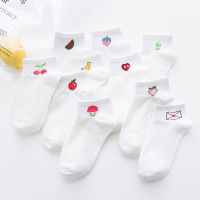 Cute Art Socks Cartoon Fruit Embroidery Peach Strawberry Watermelon Banana Pattern Korean Harajuku Funny Meias