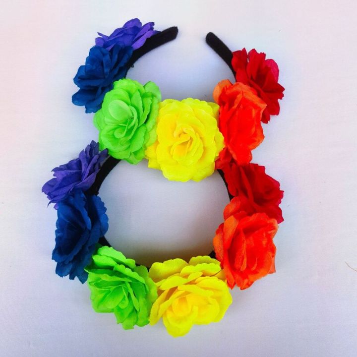 europe-and-the-united-states-rainbow-simulation-rose-flower-headband-six-flowers-festival-pride-day-party-hair-band-hair-access-adhesives-tape