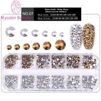 MYCOLOR เครื่องประดับ 1 กล่อง หินชั้น ทำเล็บ AB คริสตัล Rhinestones ชัดเจน Flatback กระจก เล็บ ขนาดผสม อัญมณี