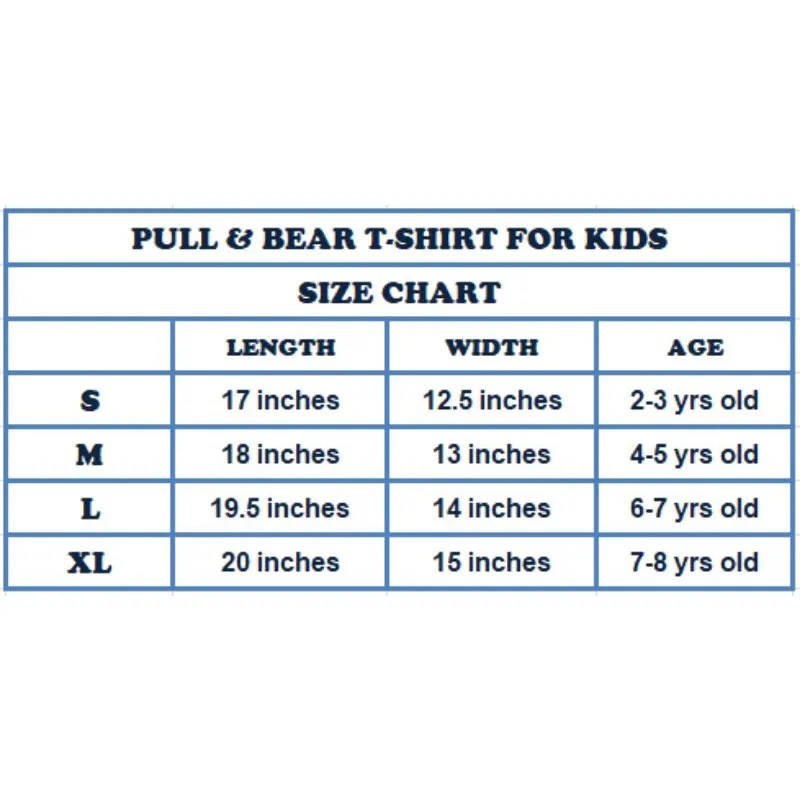 pull and bear t shirt size chart