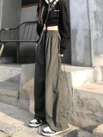 2023Isyl Zoki กางเกงสตรีทฮิปฮอปกางเกงหลวมเอวสูงสำหรับผู้หญิงขากว้างกางเกงขาทรงกระบอกเกาหลี