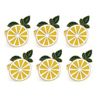 6Pcs Metal Lemon Napkin Rings Lemon Napkin Holder Farmhouse Gold Fruit Napkin Buckle for Summer Wedding Dinner Party