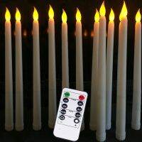 Pack of 12 Yellow Flickering Remote LED CandlesPlastic Flameless Remote Taper Candlesbougie led For Dinner Party Decoration