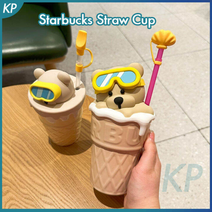 Starbuck Mug Ceramic Straw Cup 355/435ml Diving bear ice cream Cone Shape Coffee Cup Milk Cup