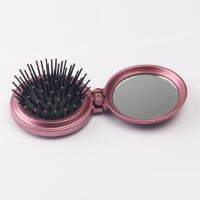 Hot Sale 1PC Girls Portable Mini Folding Comb Massage Round Travel Hair Brush With Mirror Plastic Hair Brush Random Color