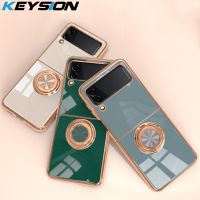 KEYSION Luxury Plating Case for Samsung Galaxy Z Flip 3 5G Ring Stand Soft Silicone Phone Back Cover for Galaxy Z Flip 3 5G