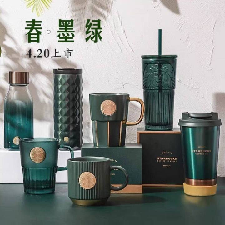 starbuck-starbuck-mug-dark-green-เทพธิดาป้ายถ้วย-mermaid-bronze-เหรียญแก้วเซรามิคแบบพกพาแก้วฟางถ้วย-starbuck-แก้ว-starbuck-cup823