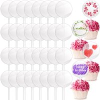 15pcs Transparent Blank Round/Heart Acrylic Cake Toppers DIY Wedding Birthday Party Cupcake Insert Card Cake Decorations Tools Cups  Mugs Saucers