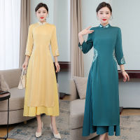 6970 Cheongsam รุ่นปรับปรุงของ Aodai ชุด2022สไตล์จีนย้อนยุคเอวบางและสาธารณรัฐจีนสไตล์เสื้อผ้าสตรี