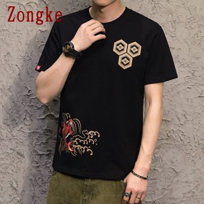ZongkeMens Japanese Print Short Sleeve T-shirt Cotton Summer Casual Clothes Fashion Novelty M5Xl 100% Cotton Gildan