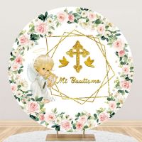 jfjg✽●  Bautizo Round Backdrop Little Baby Baptism Christening Holy Communion Photography Background