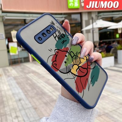 JIUMOO เคสปลอกสำหรับ Samsung Galaxy S10 4G S10 Plus S10 Lite เคสการ์ตูนรูปแมวเรียบง่ายบางฝ้าแข็งกันแรงกระแทกผิวนอกเนื้อนิ่มขอบซิลิโคนแฟชั่นเคสมือถือคลุมทั้งหมดป้องกันเลนส์กล้อง