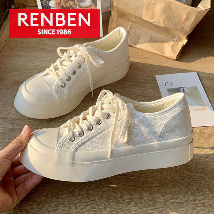 renben-รองเท้าผ้าใบผู้หญิง-สไตล์เกาหลี-สีขาว-รองเท้าสไตล์คอนเวิส-รองเท้าผ้าใบแฟชั่น