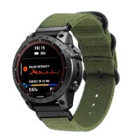 สำหรับ Garmin Fenix 7แถบนาฬิกาไนลอนหัวเข็มขัดเหล็กสามวง (สีดำ)