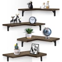 Corner Shelves Wall Mounted Set of 4PCS,Wood Floating Wall Storage Shelves for Bedroom, Living Room, Bathroom, Kitchen, Office