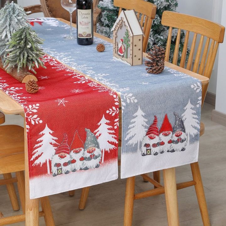 coordinate-ตกแต่งโต๊ะรับประทานอาหาร-ผ้าปูโต๊ะคริสมาสต์-1-8เมตรค่ะ-สโนว์แมน-ธงโต๊ะคริสต์มาส-ของใหม่-มนุษย์แคระแกรน-นักวิ่งตารางเกล็ดหิมะ-บ้านในบ้าน